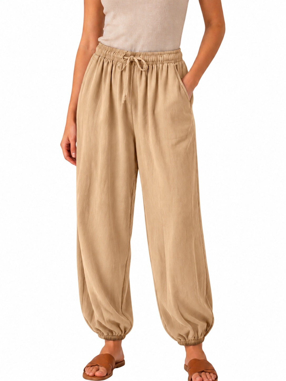 Camel Fine Cord Jogger Trousers with Elasticated Waist