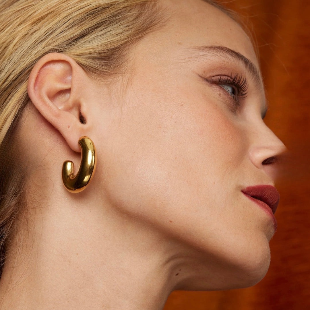 Gold Chunky Hollow Hoop Earrings