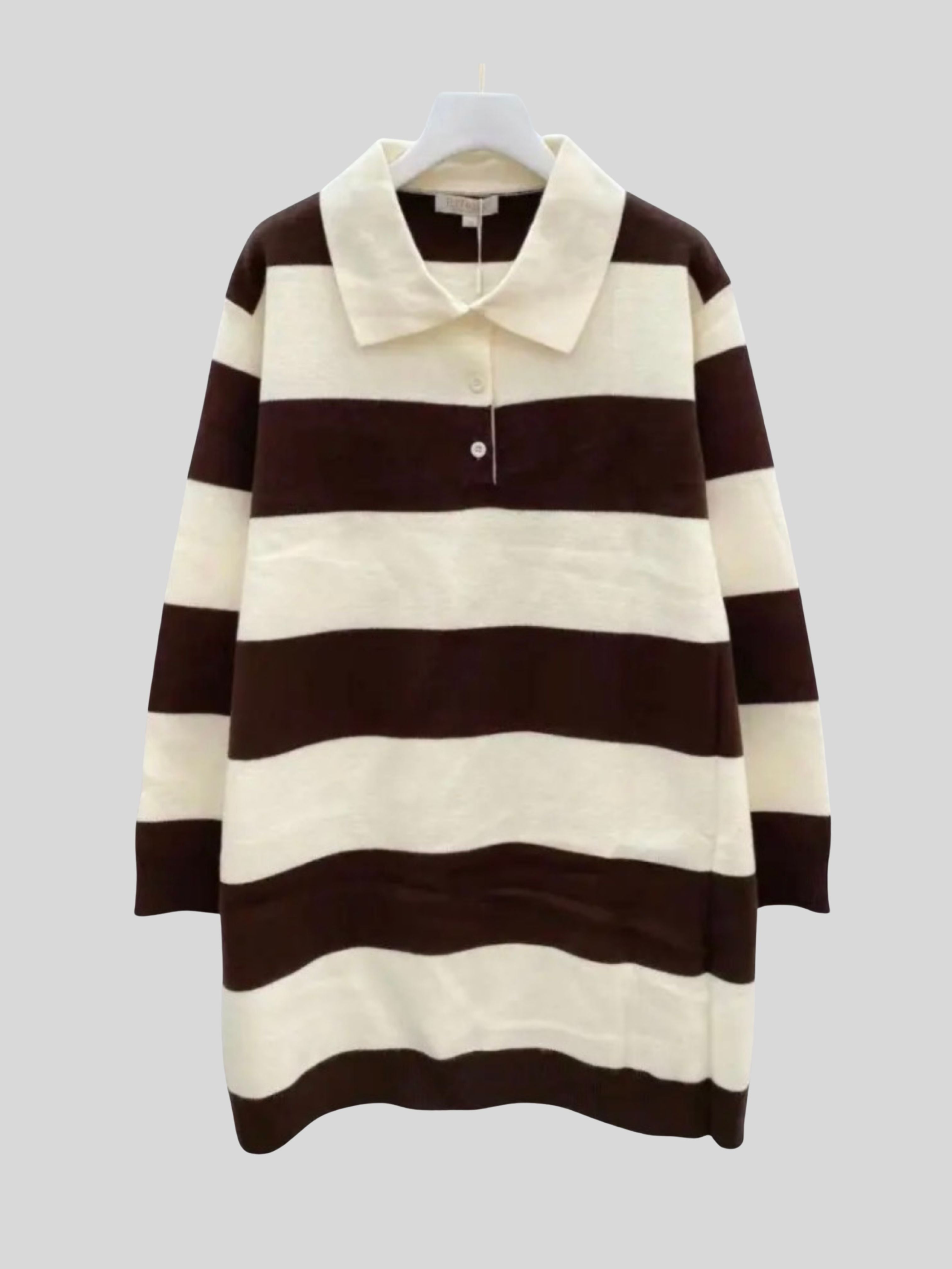 Brown and white striped mini dress