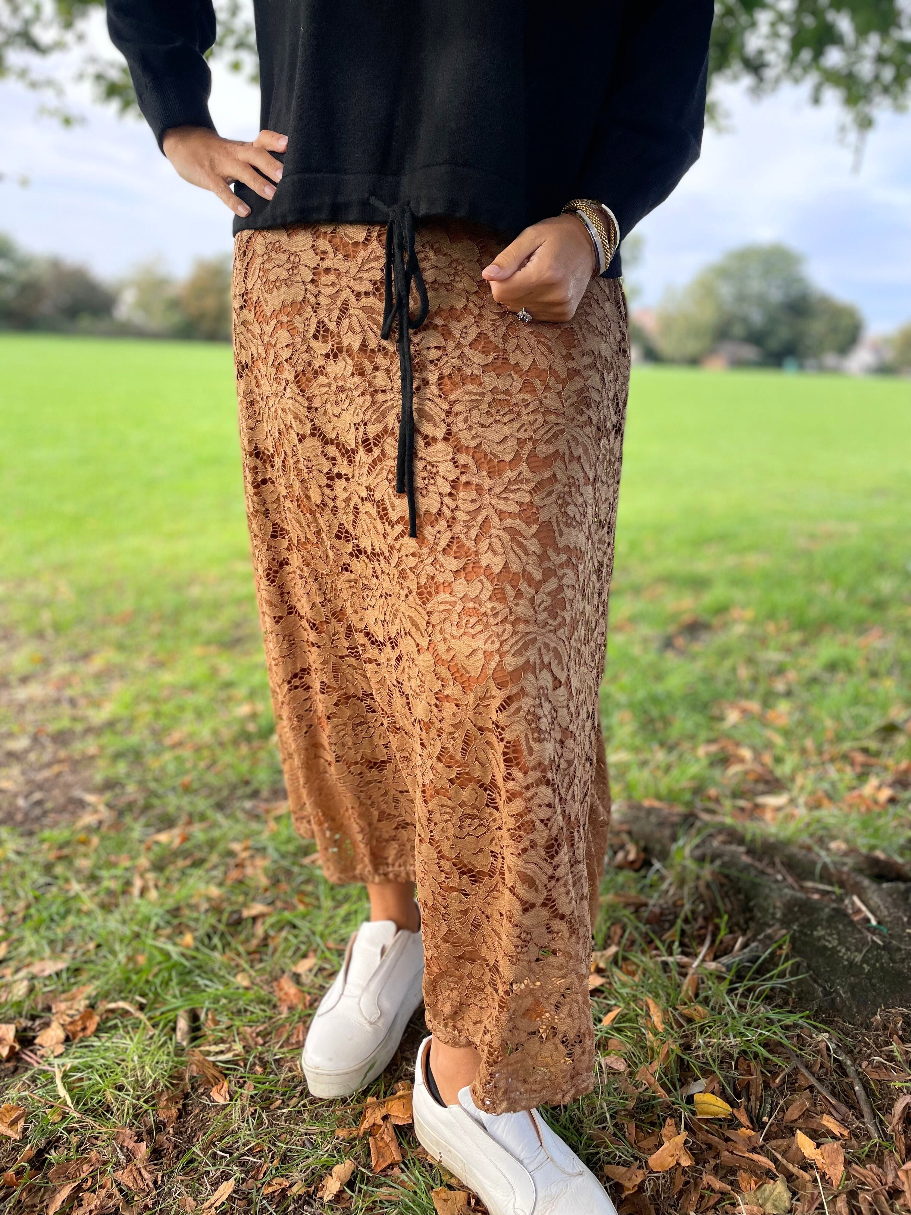 brown lace knit skirt toria lee