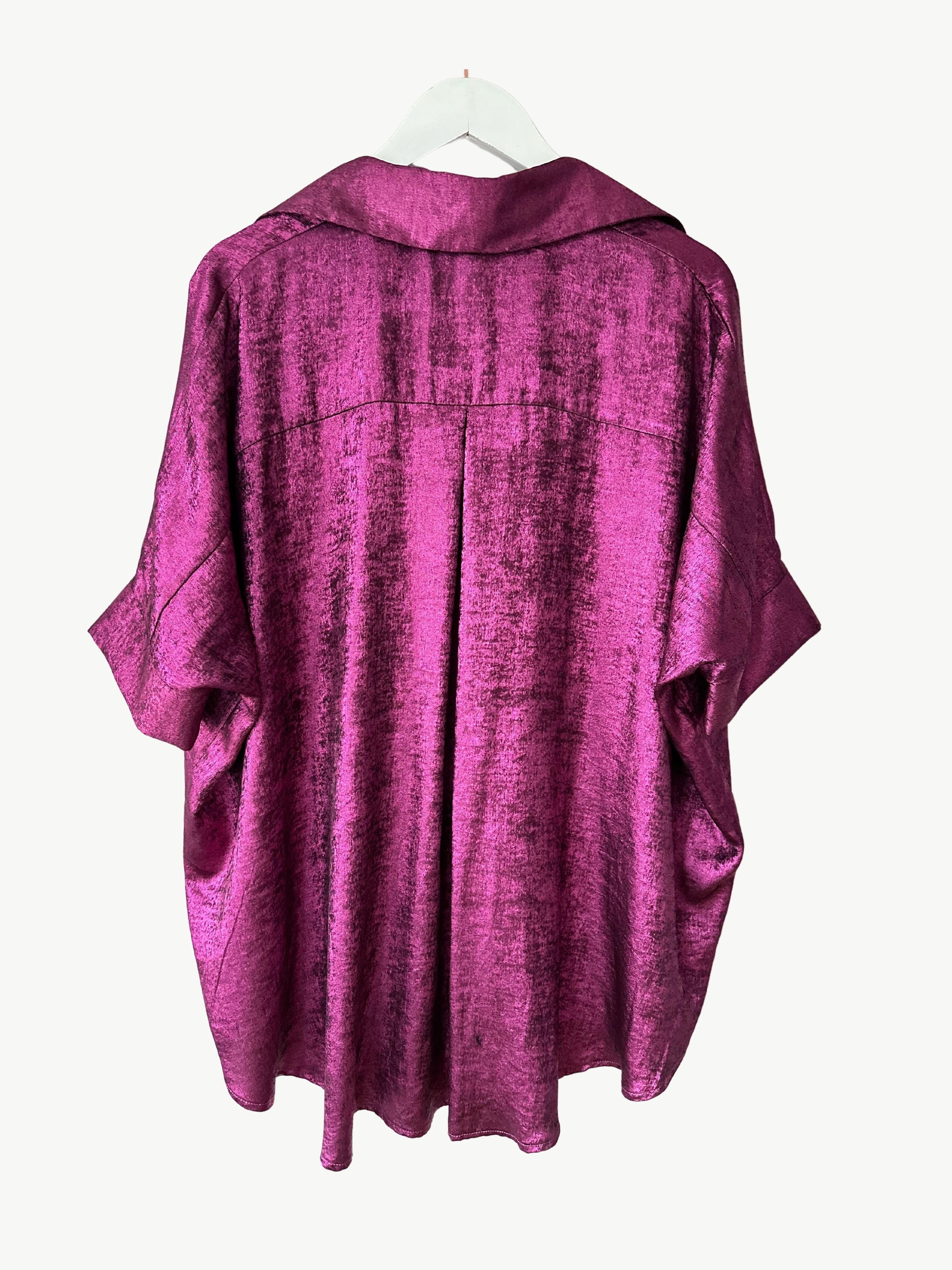 Burgundy Short Sleeved Metallic Oversized Shirt
