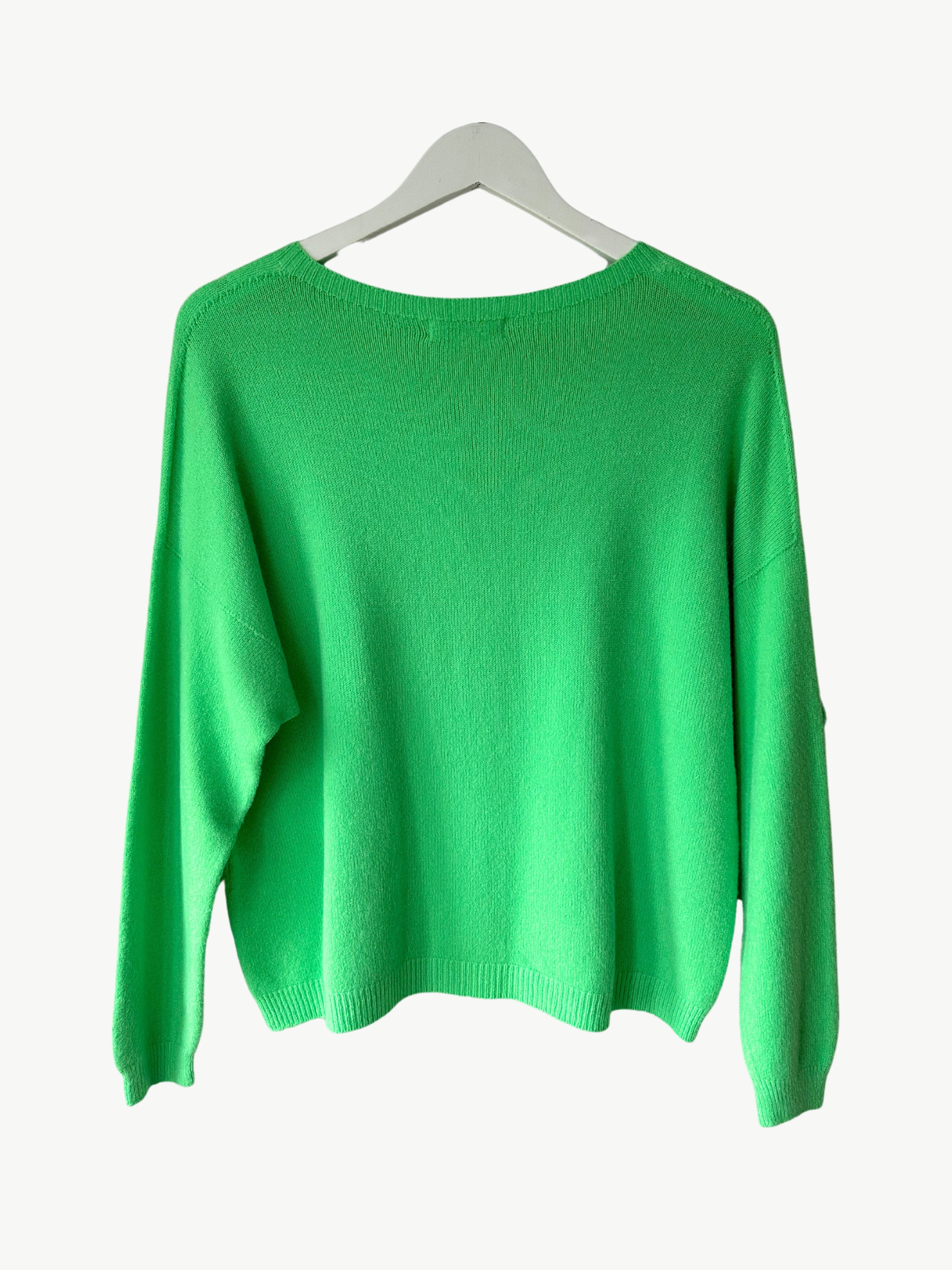 Neon Green Round Neck Fine Knit Sweater