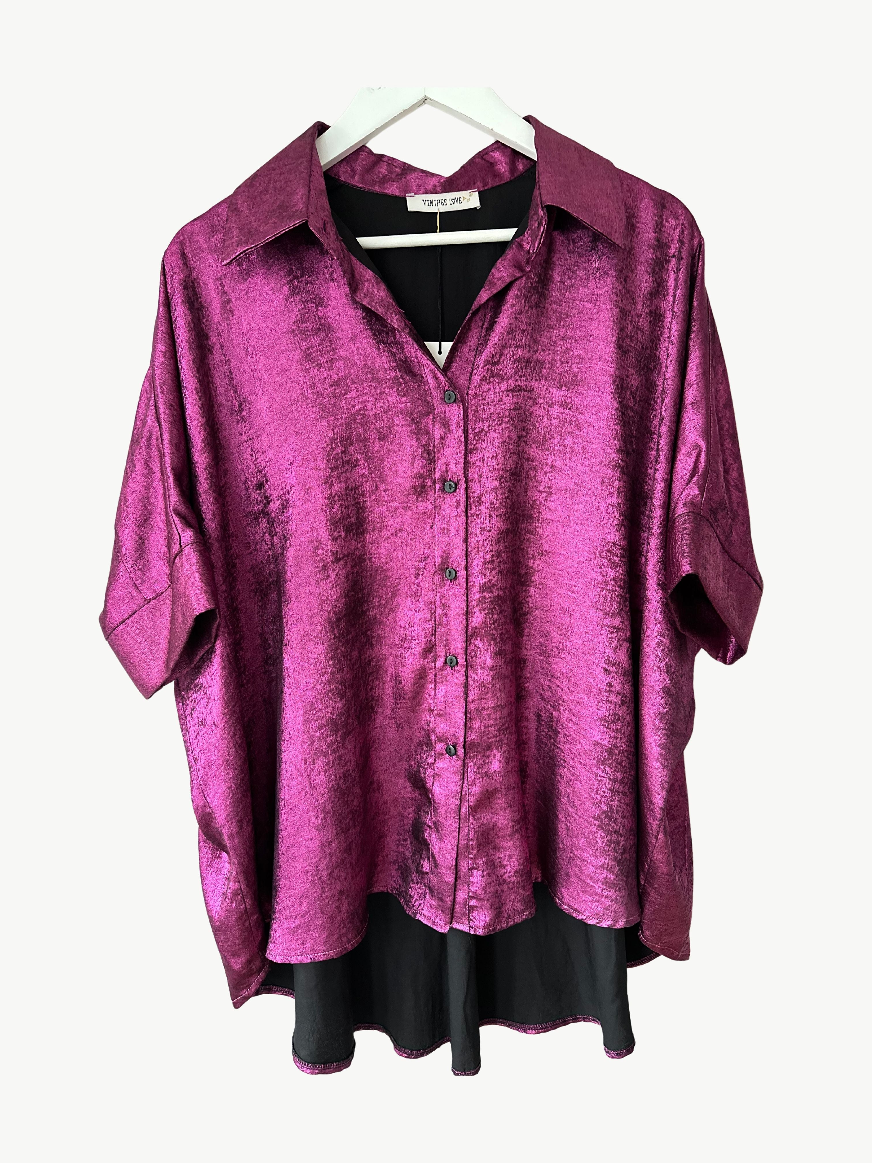 Burgundy Short Sleeved Metallic Oversized Shirt