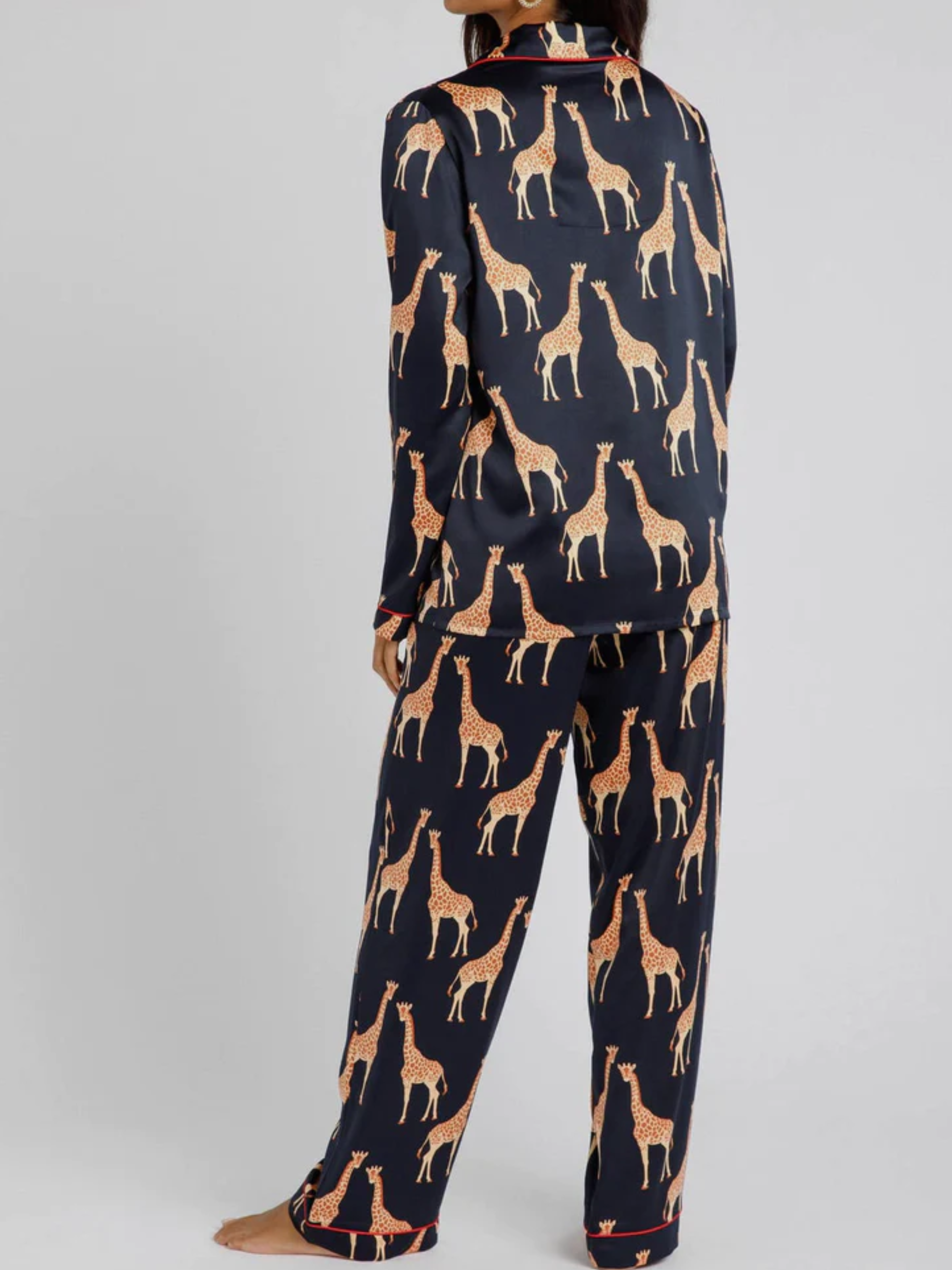 Satin Navy Zebra Print Long Pyjama Set back