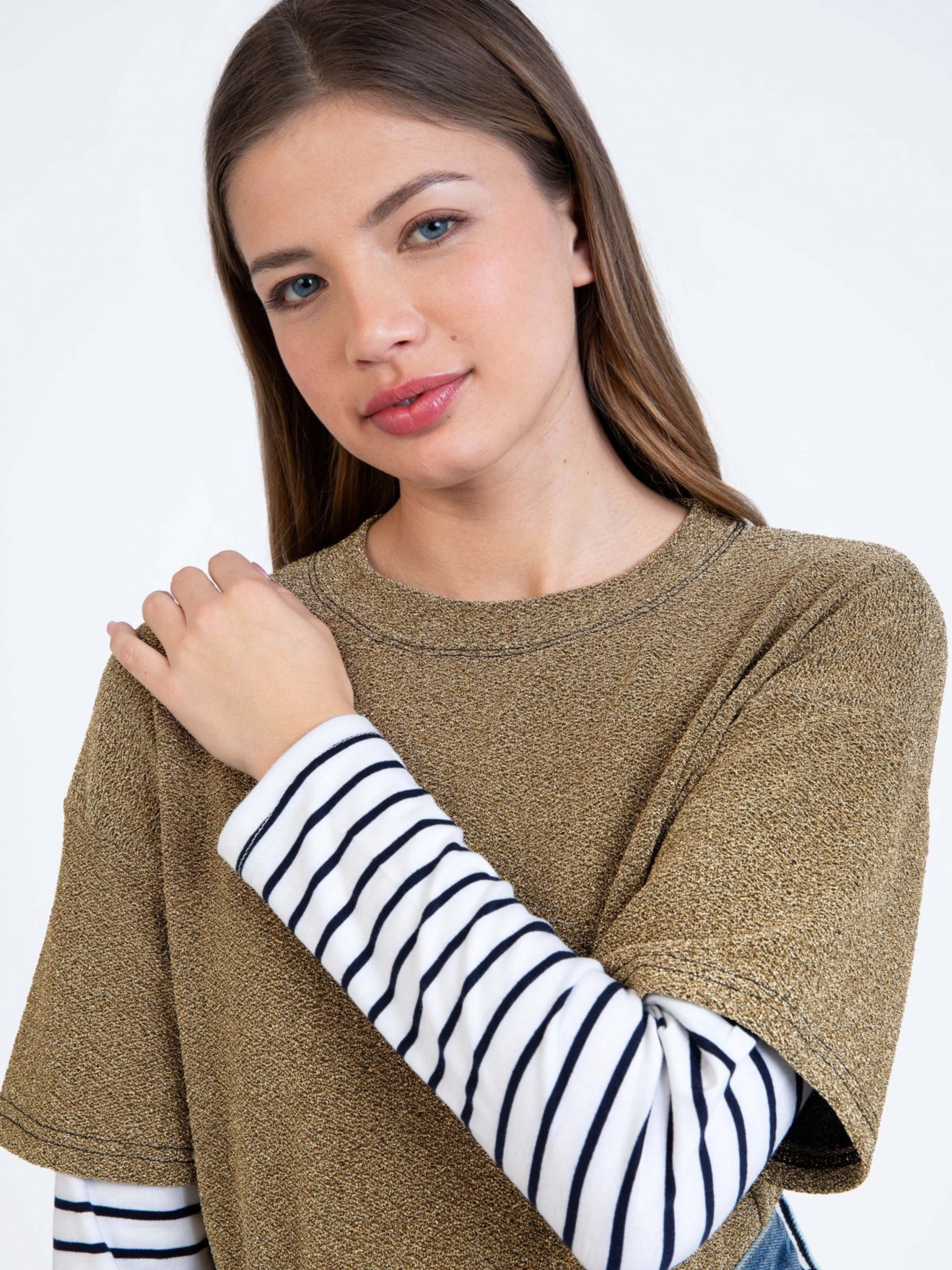 Aloise Layered Gold T-Shirt with Stripes