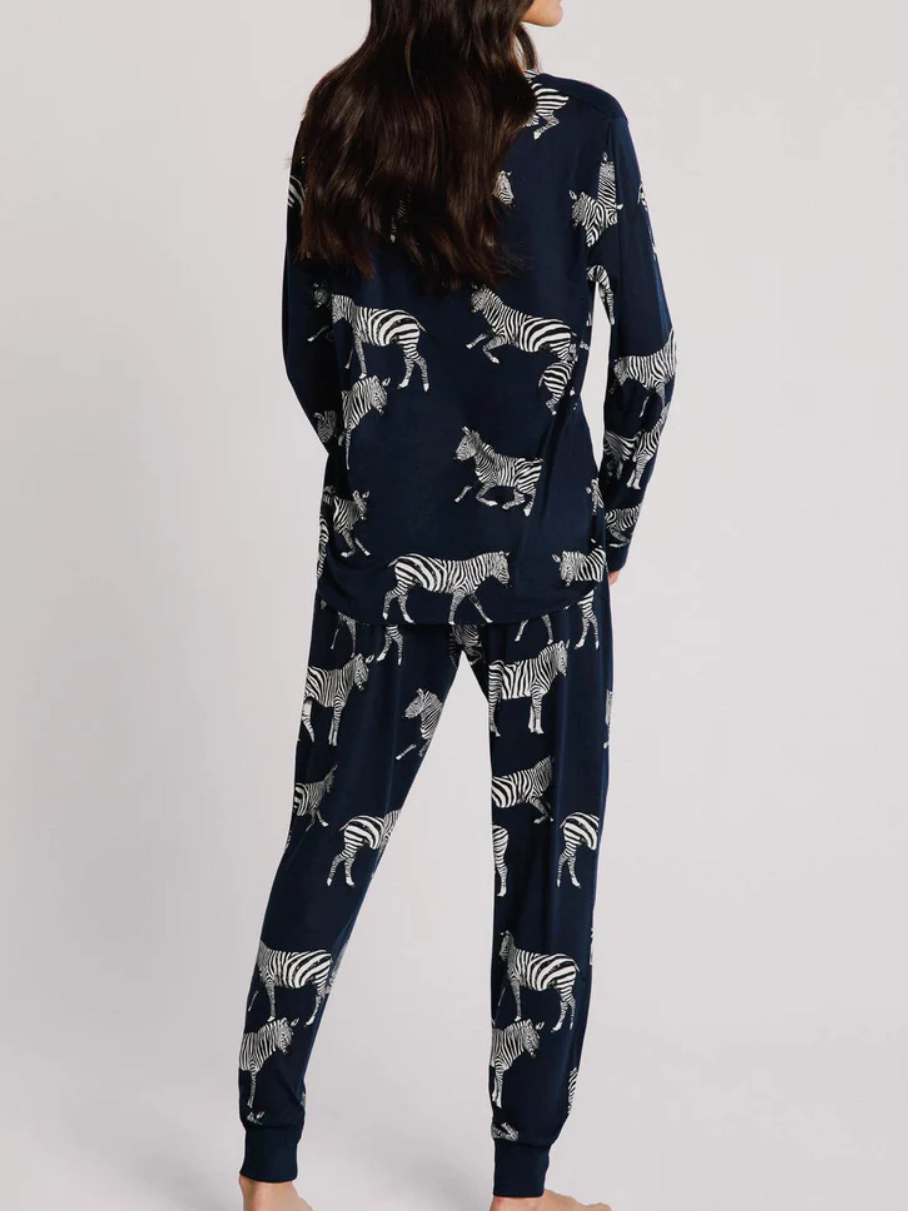 Navy Zebra Print Crewneck Long Pyjama