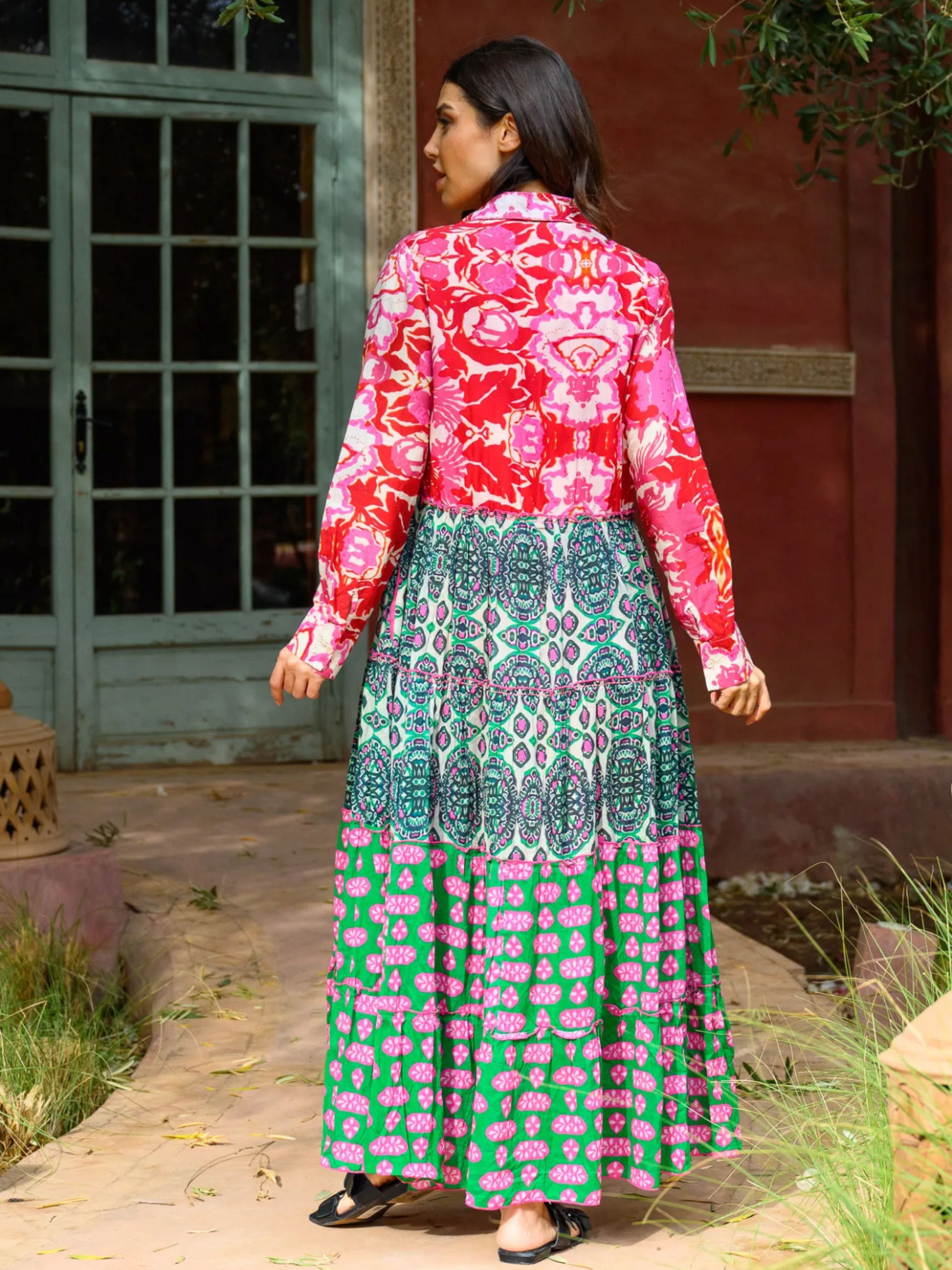 Cuba Bright Print Tiered Maxi Dress
