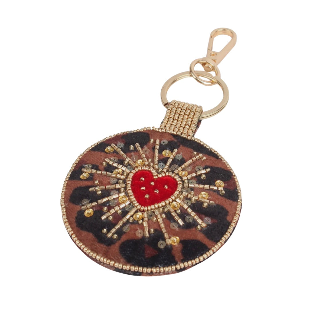 MY DORIS | Leopard Round Heart Keyring Bag Charm