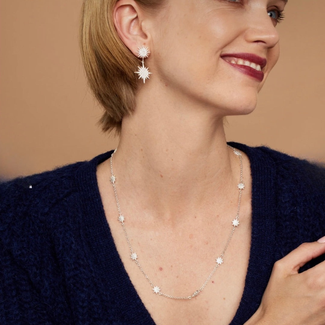 Star Crystal Earrings Silver