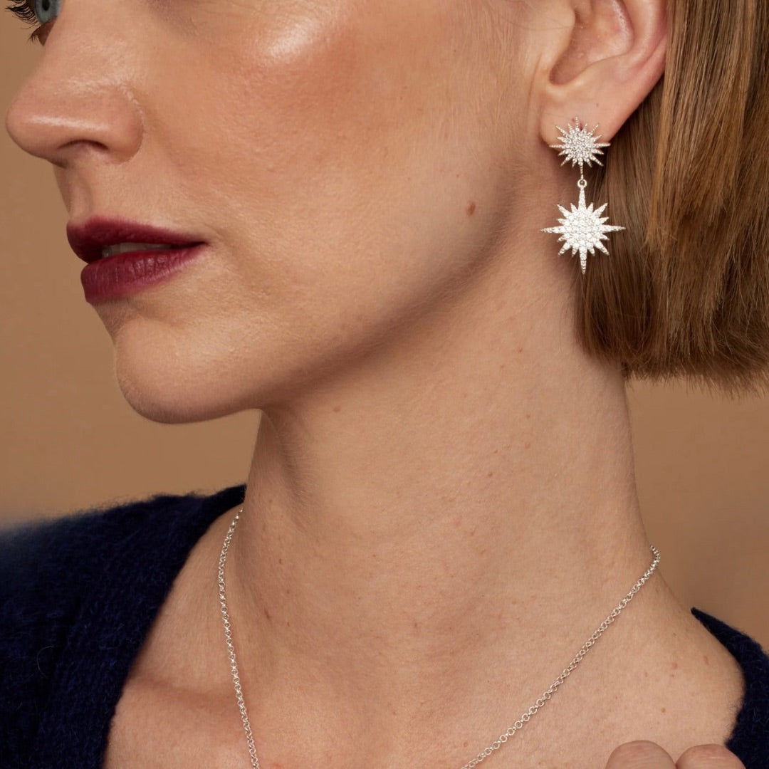 Elsa Star Earrings Silver Ashiana London