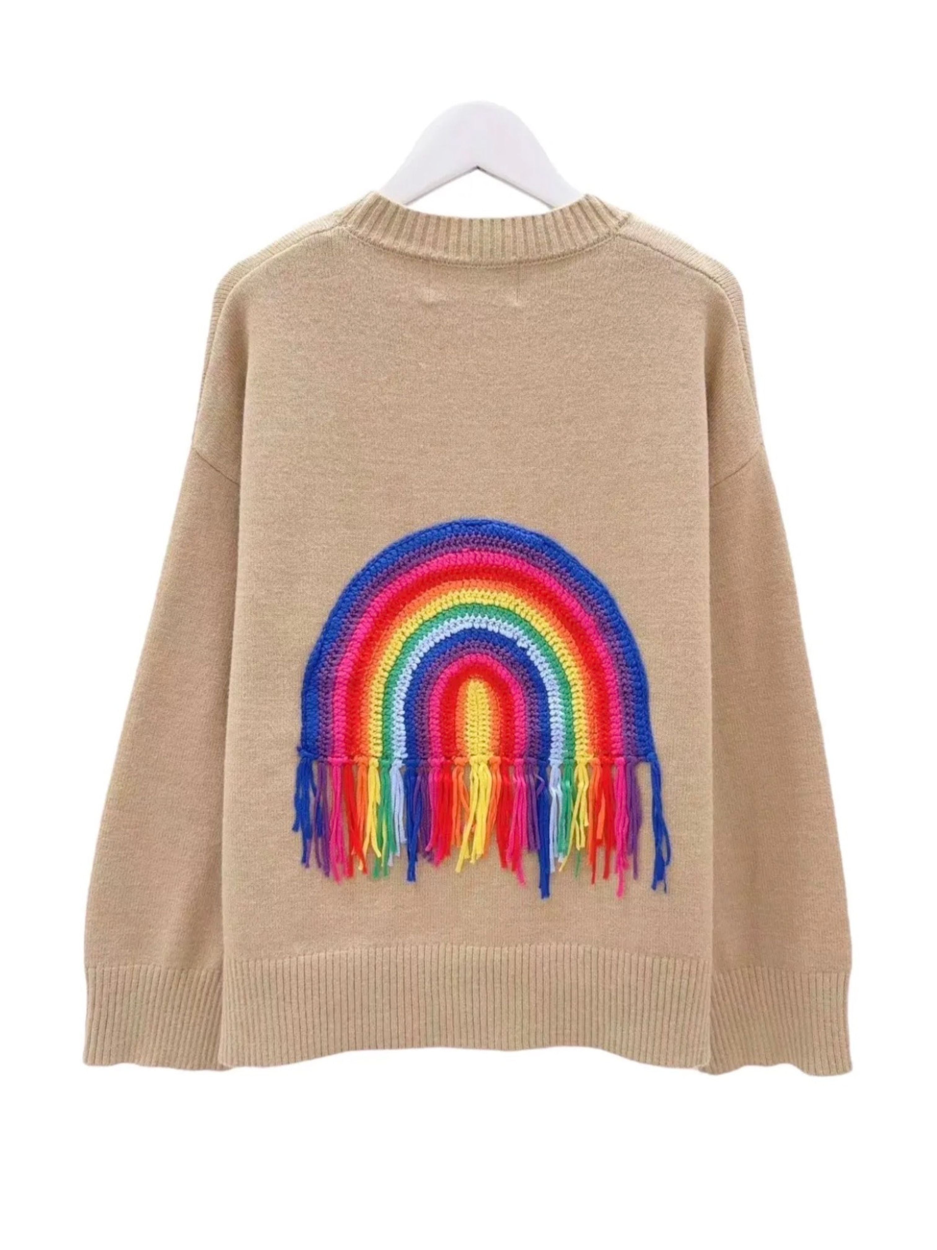 ORLINN | Camel Jumper with Rainbow Crochet Motif