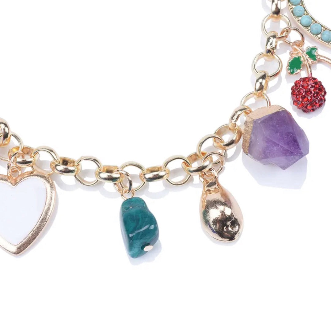 gemstone and enamel charm necklace