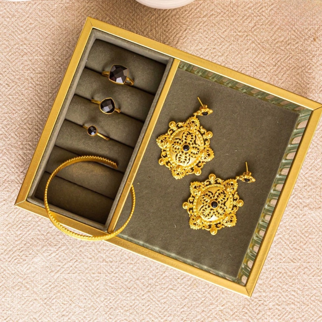 Filigree Black Onyx Gold Earrings