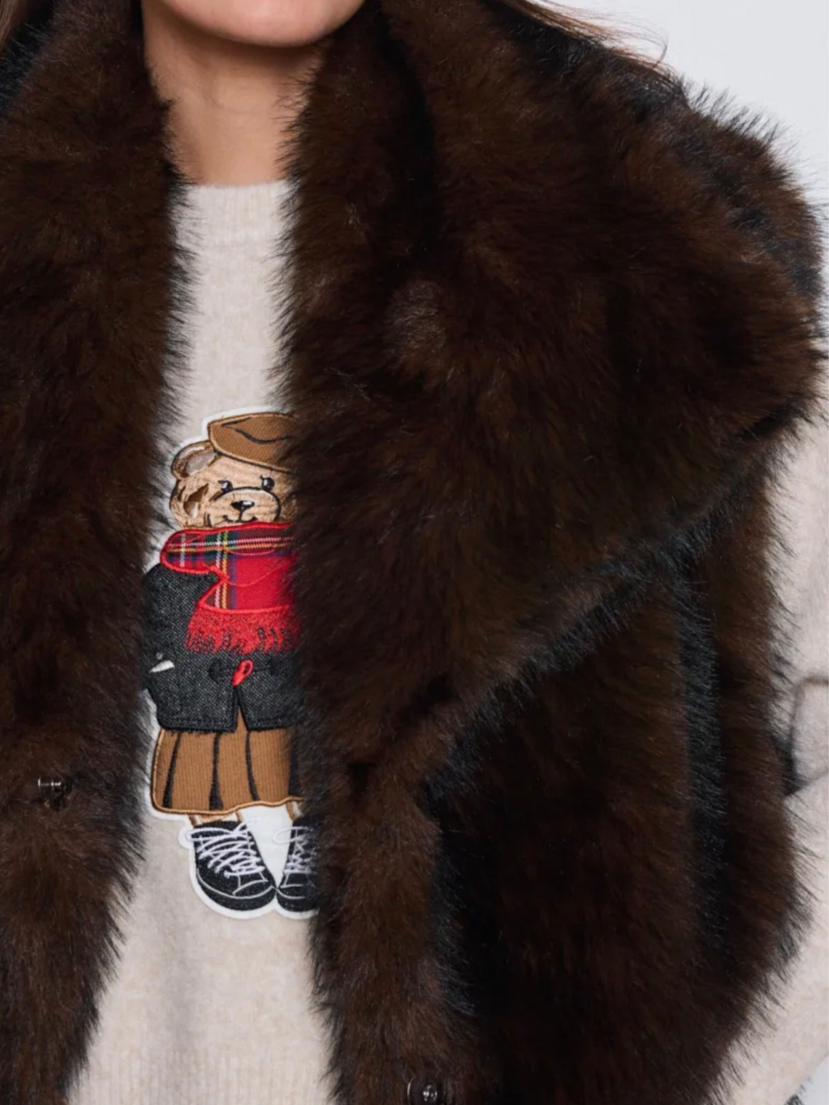 By CLARA | Burgundy Faux Fur Gilet with Oversized Collar