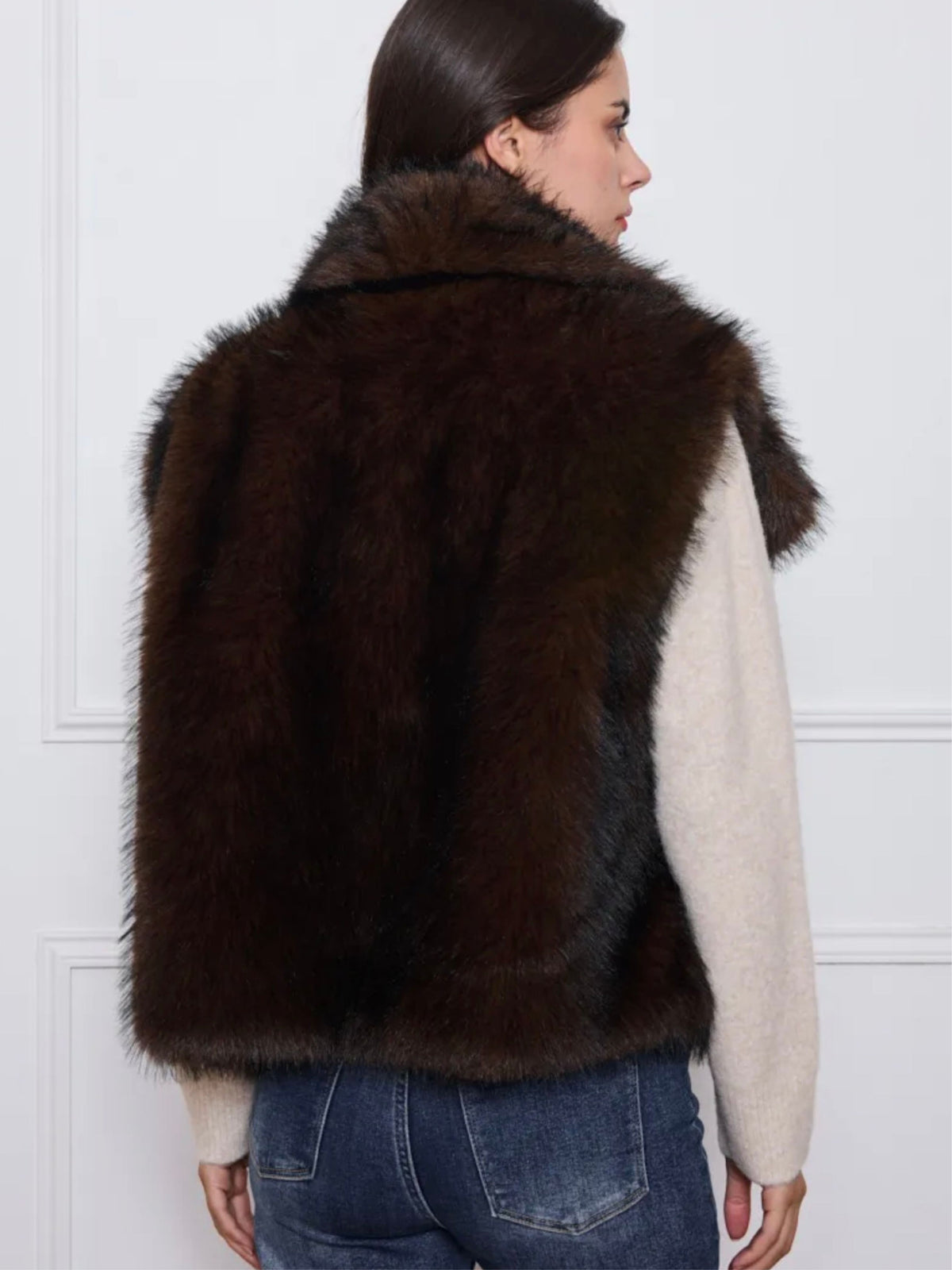 By CLARA | Burgundy Faux Fur Gilet with Oversized Collar