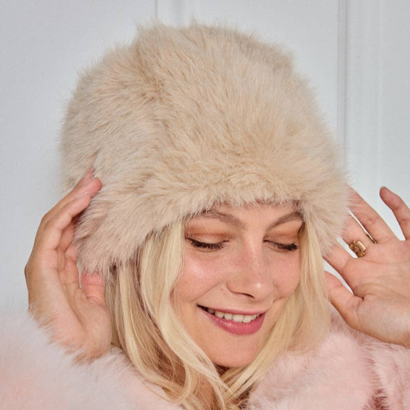 Beige Faux Fur Fluffy Hat