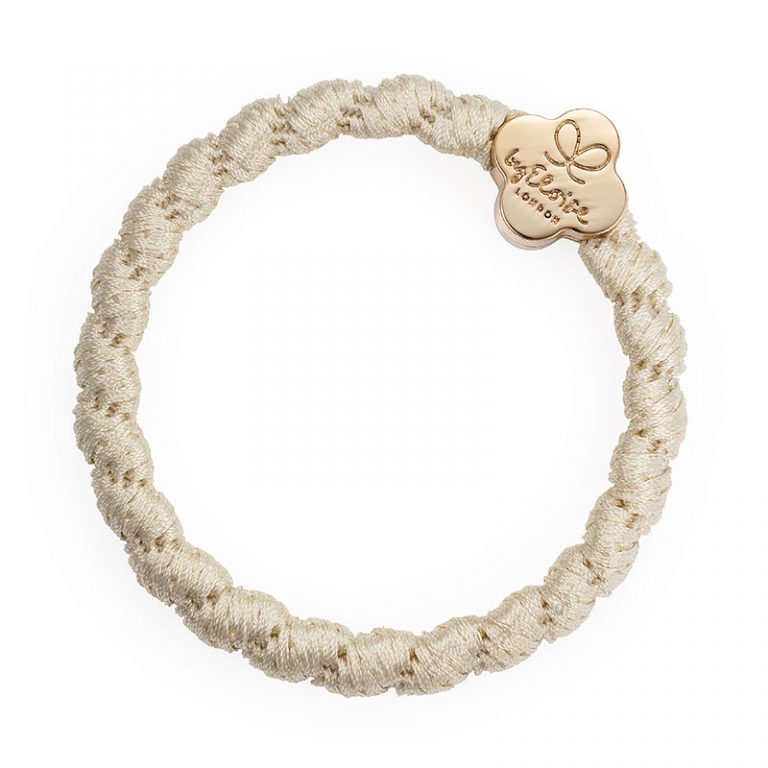 Cream White Woven Hair Band with Gold Quatrefoil