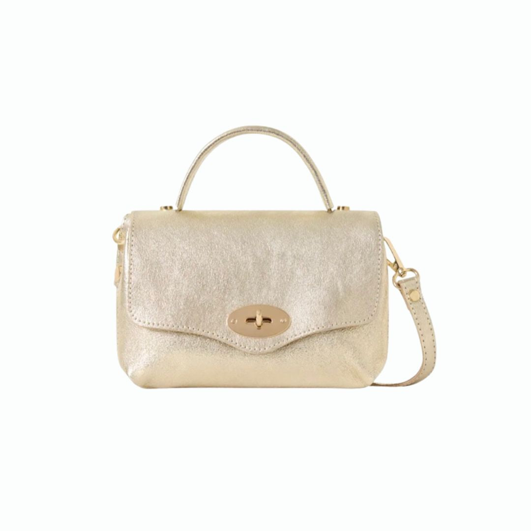 Gold Italian Leather Mini Grab Bag with Gold Turn-Lock Clasp
