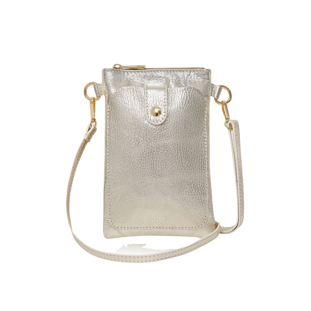 gold leather crossbody phone travel bag