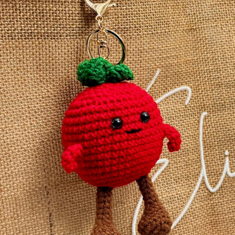 Crocheted tomato keychain