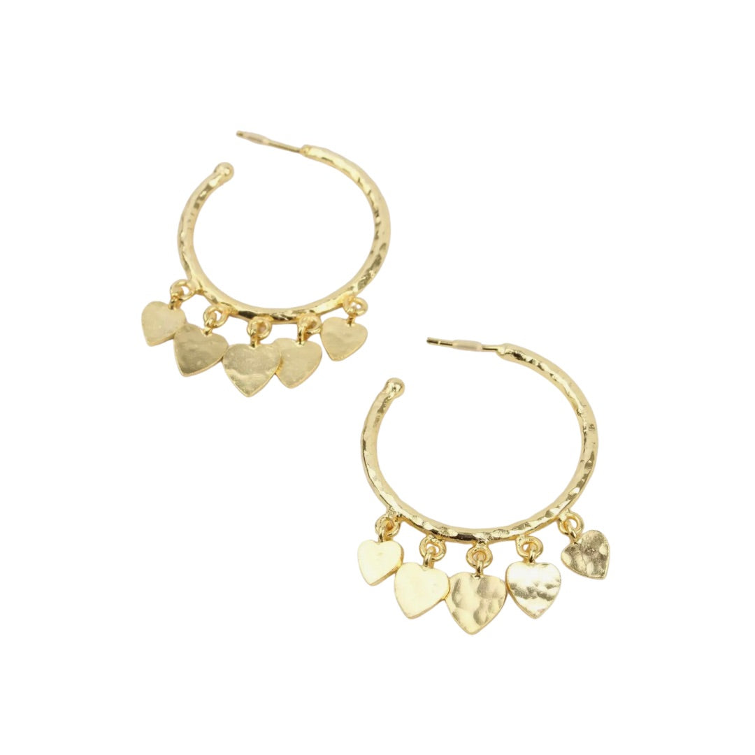 Gold Hoop Earrings Heart Charms