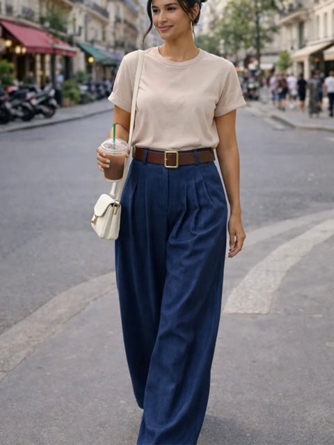 High Waist Palazzo Wide Leg Trousers Denim