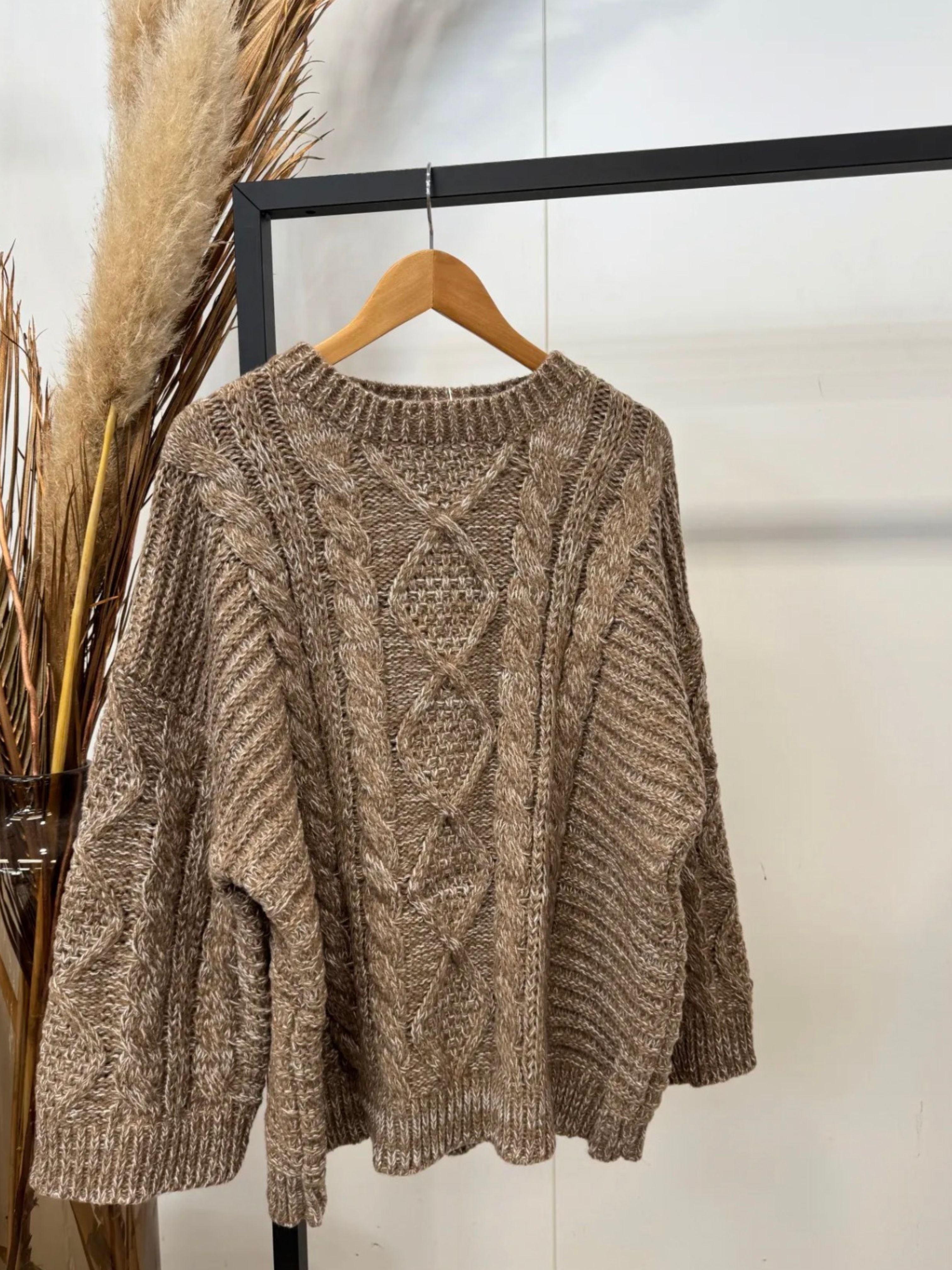 Taupe Chunky Cable Knit Jumper