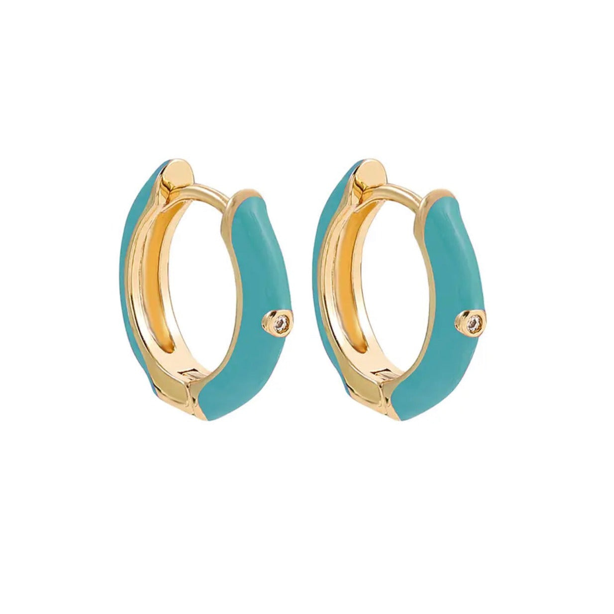 aqua green blue huggie hoop earrings