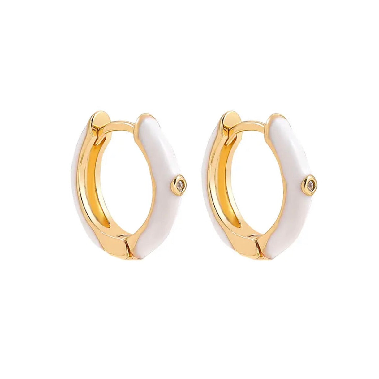 white huggie hoop earrings