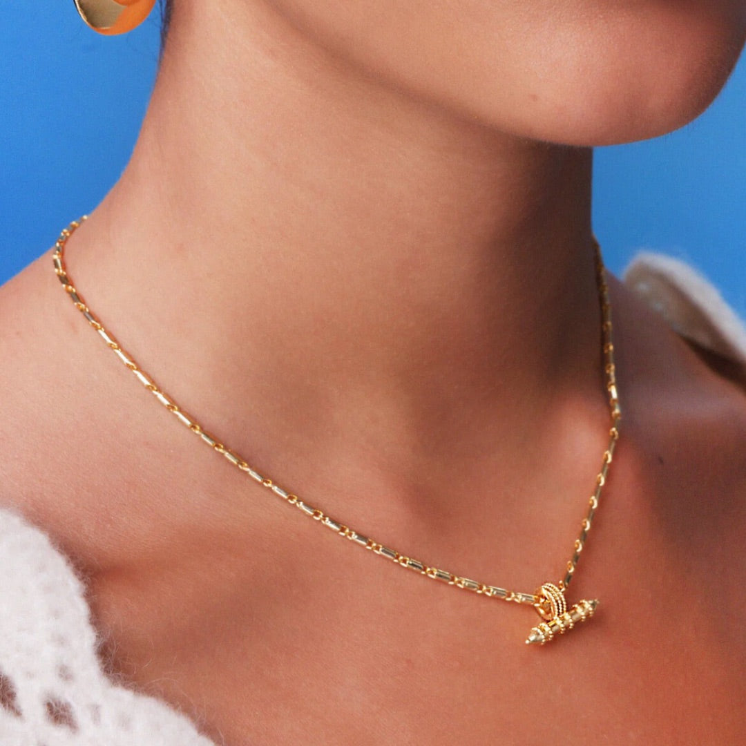 Jaya T-bar Gold Charm Necklace