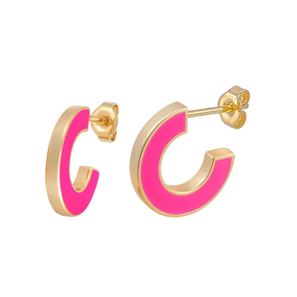 Neon pink enamel hoop earrings