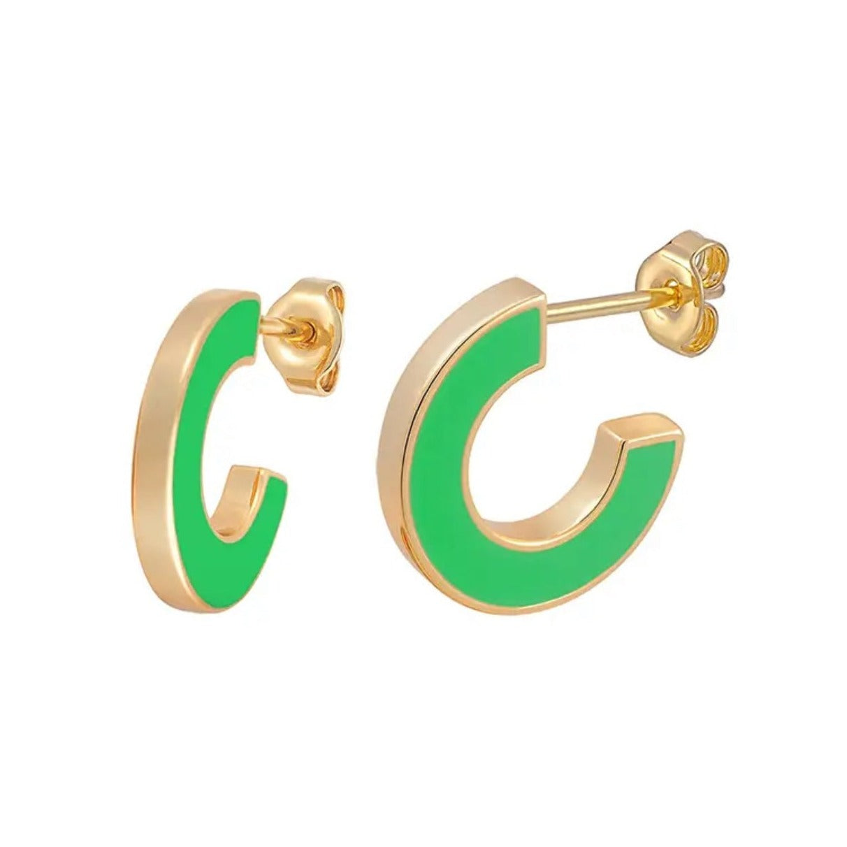 Green and gold hoop earrings