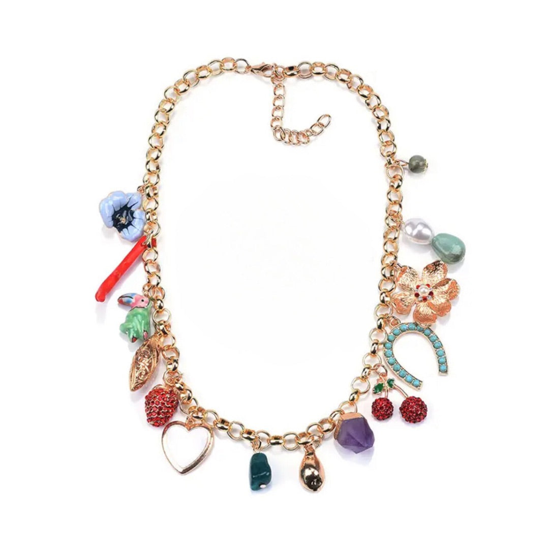 Layla chunky charm gemstone multi coloured necklace