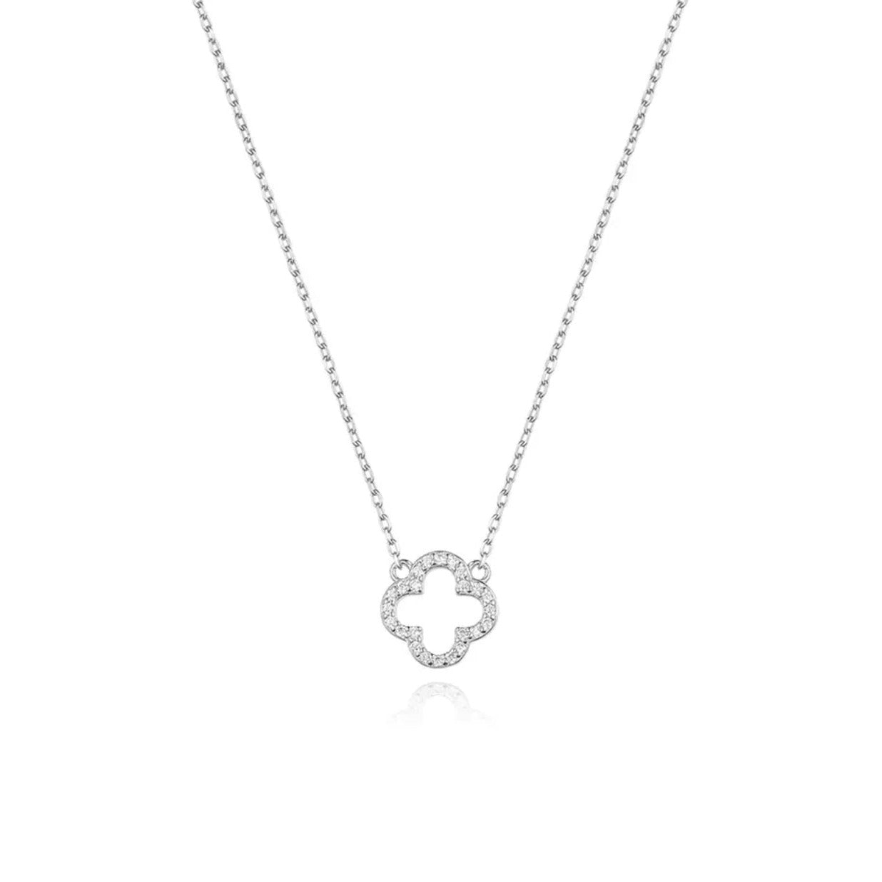 silver clover crystal necklace