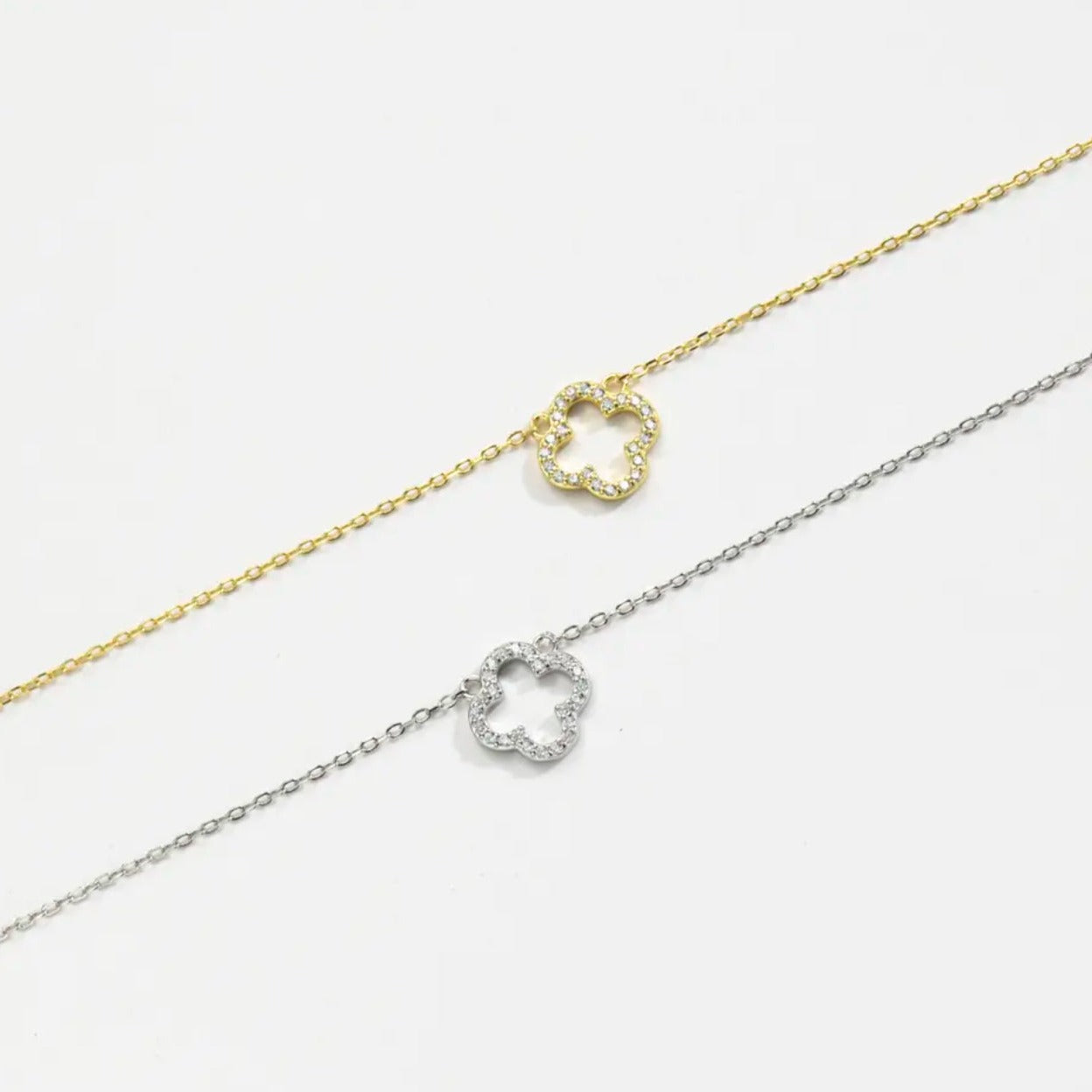 silver gold clover necklace