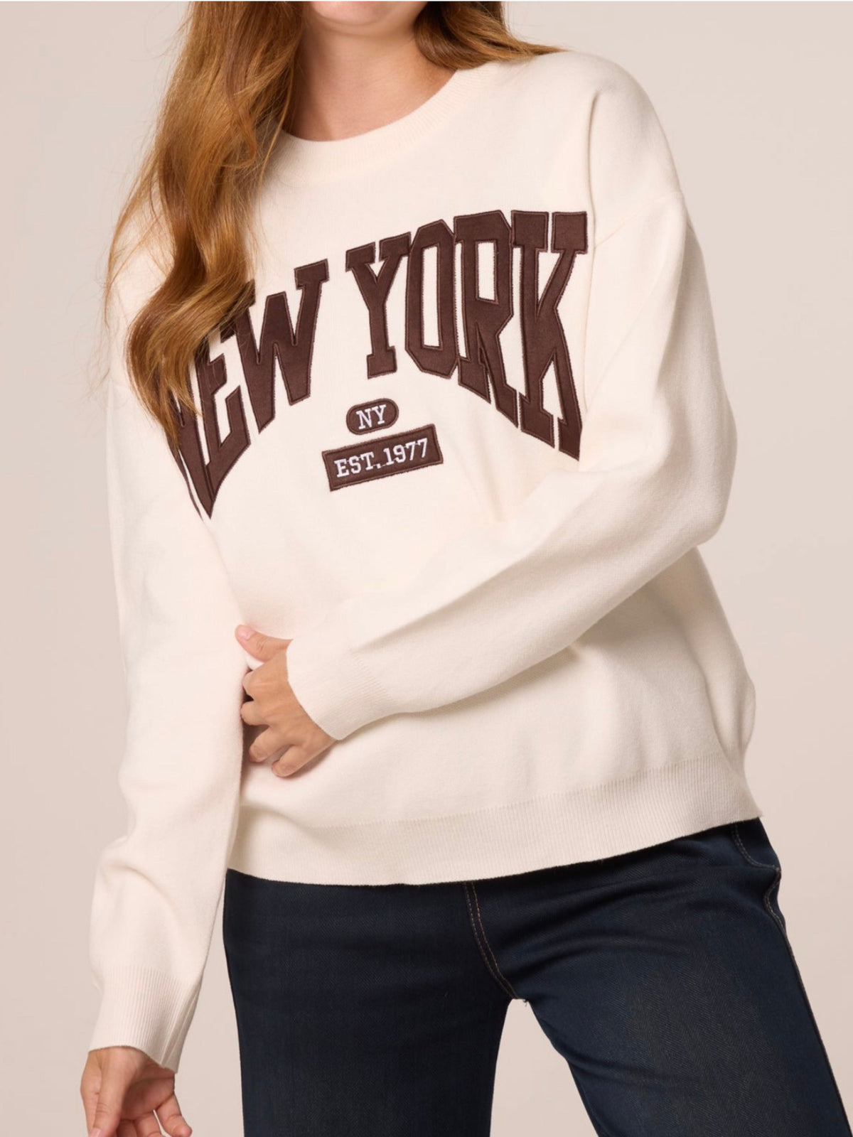 Ivory New York Slogan Crew Neck Sweatshirt
