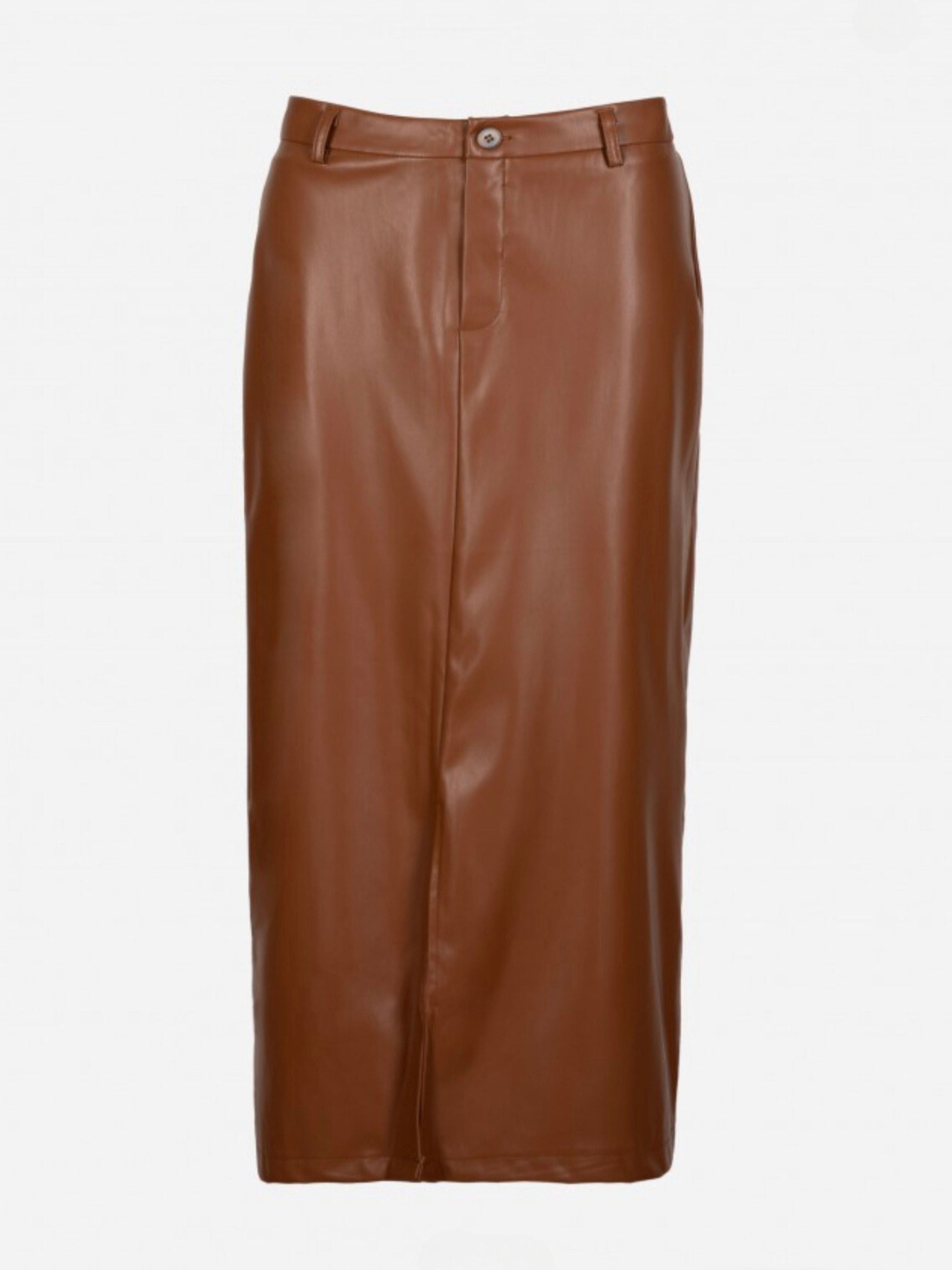 julina caramel leather midi skirt