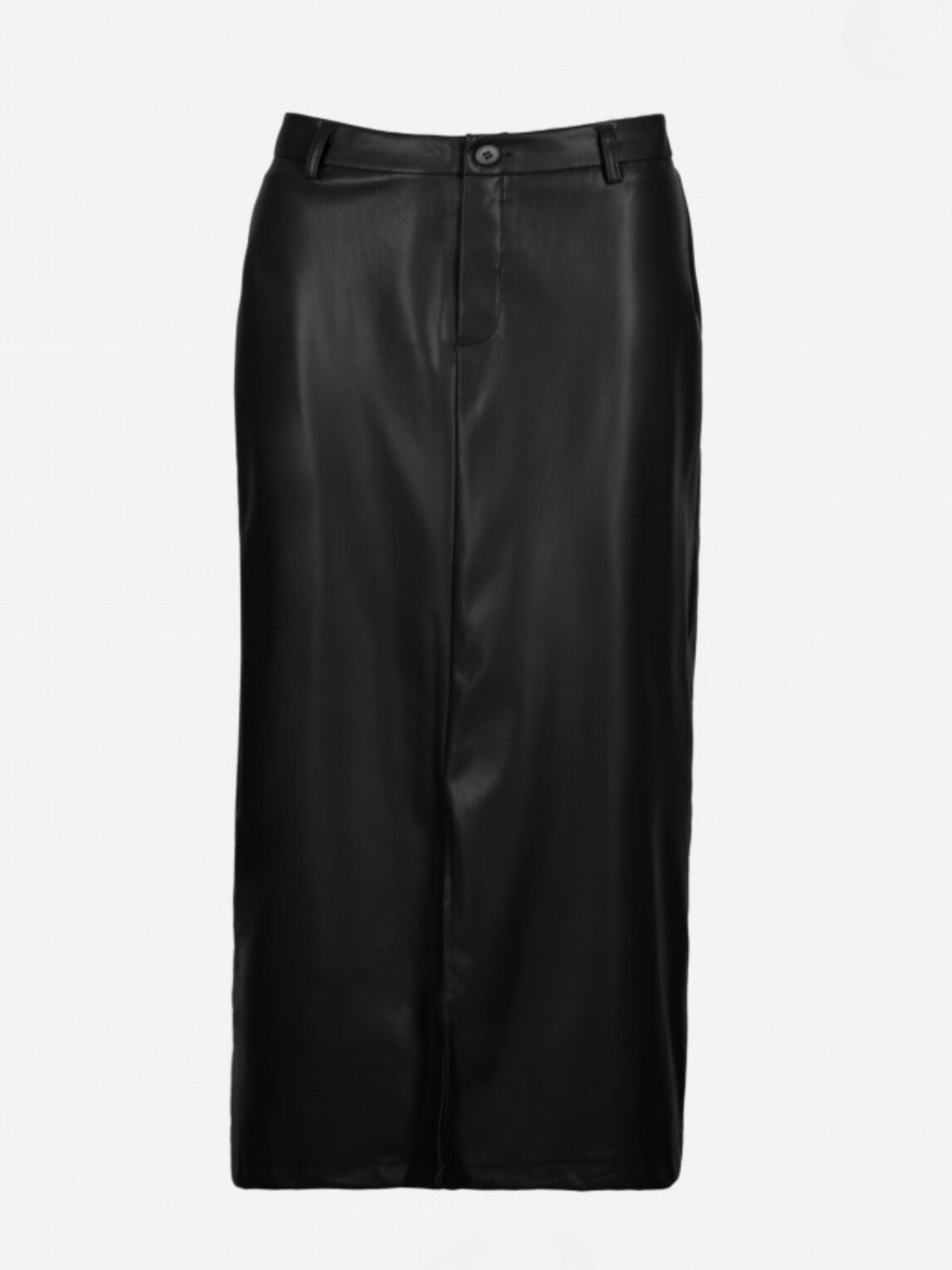 julina black leather midi skirt