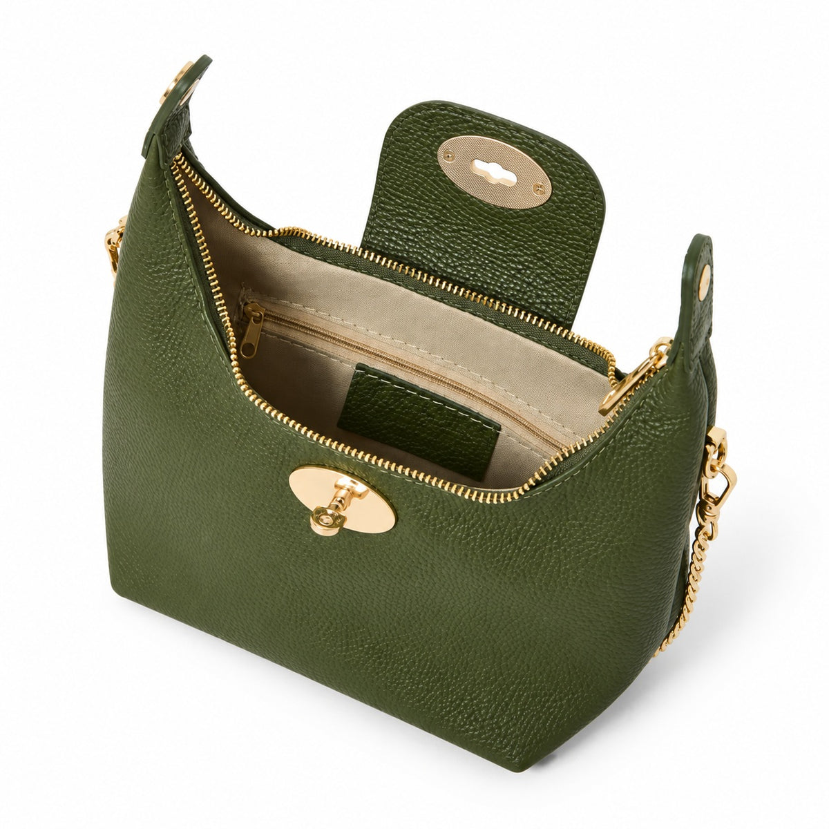 Khaki Mini Grab Bag with Gold Chain Strap