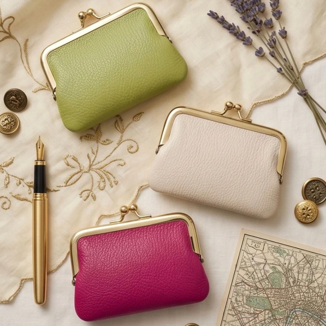 TORIA LEE | Gold Italian Leather Coin Purse with Gold Kiss-Lock Clasp