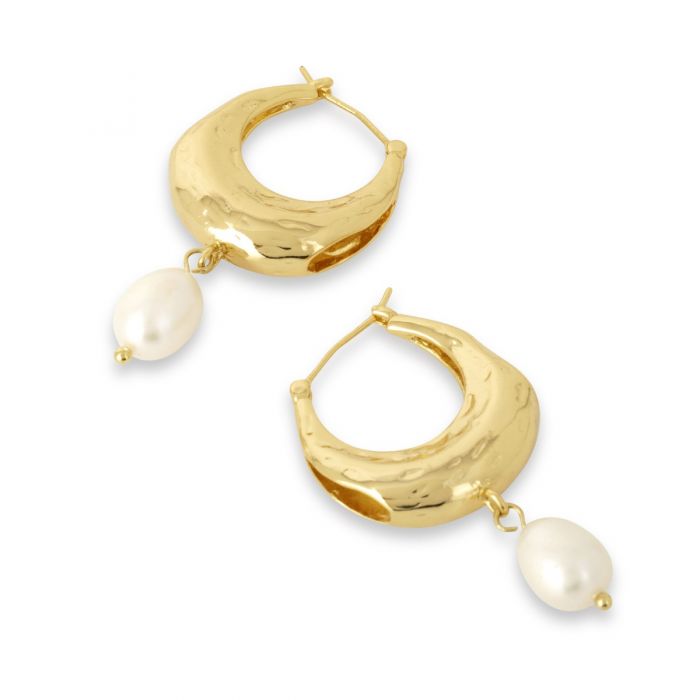 gold and pearl drop hoop earrings
