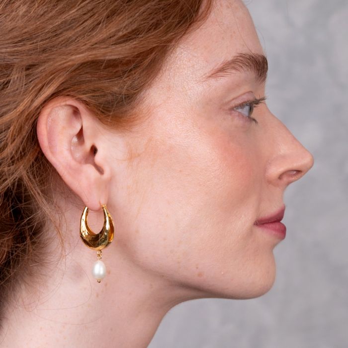 pearl gold drop hoop statement earrings