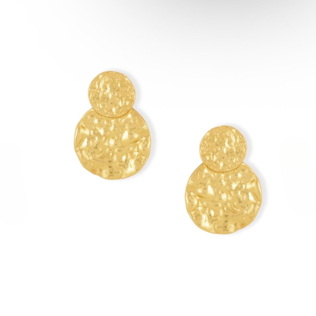 Gold Coin Beaten Stud Earrings 