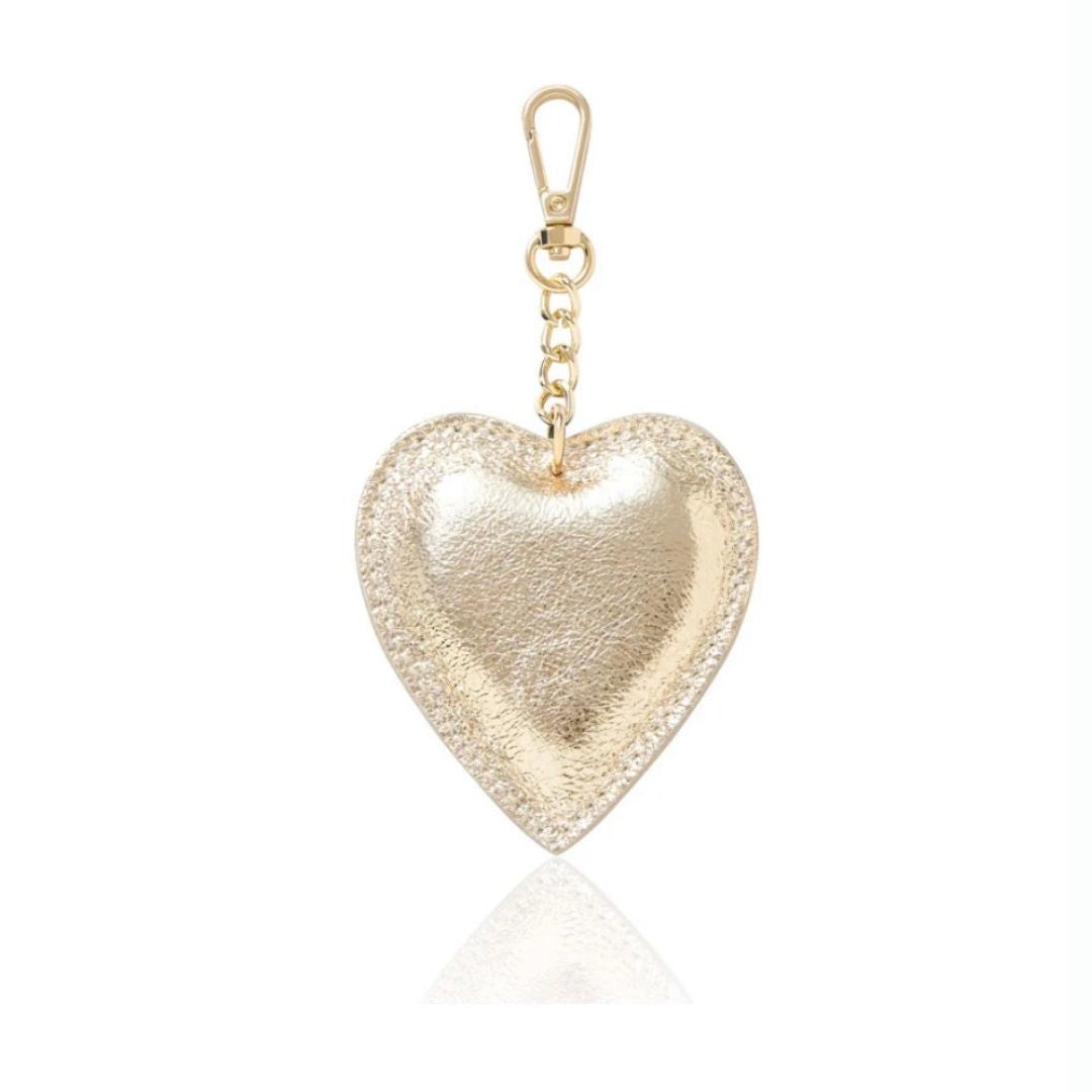 Gold Leather Heart Gold Keyring