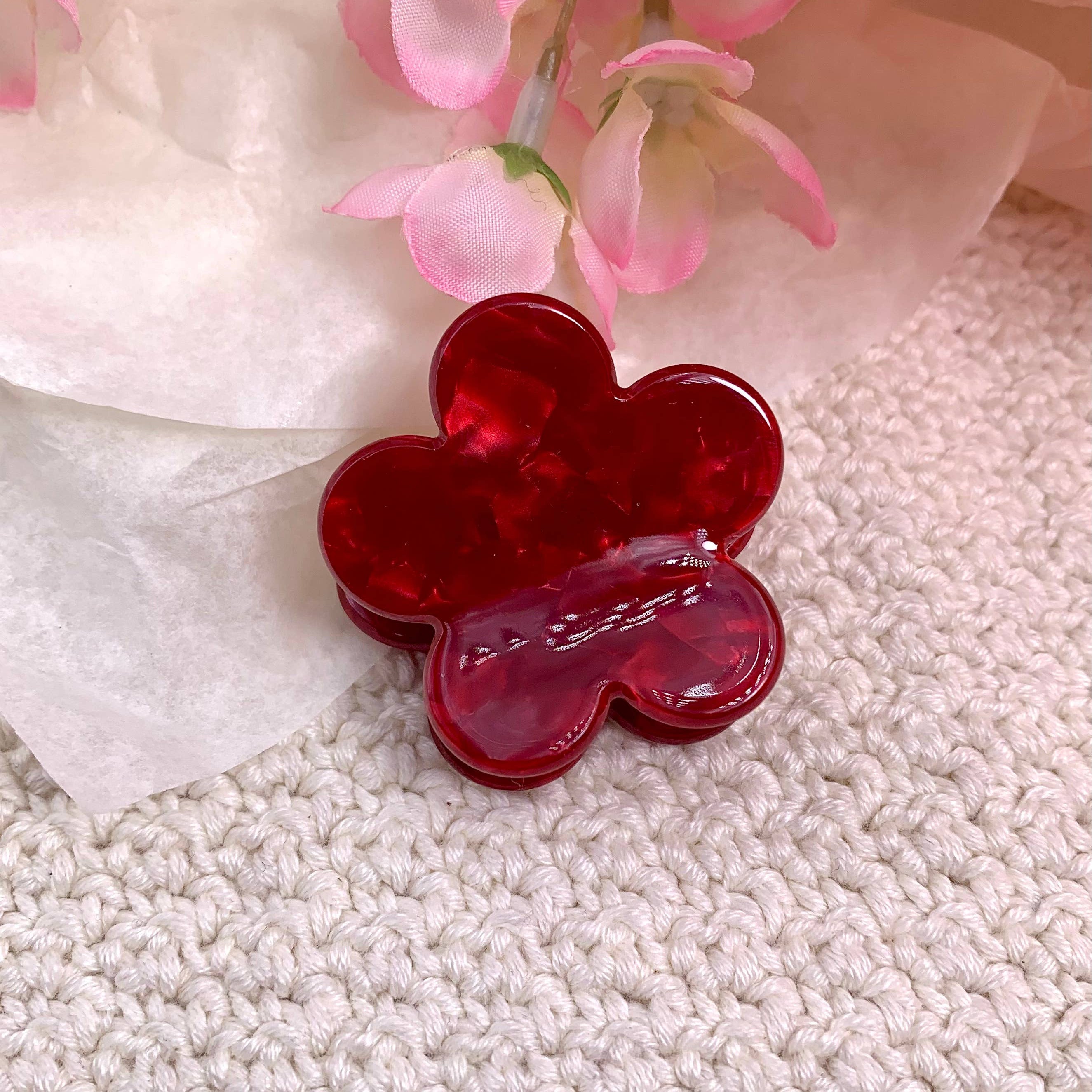 Mini Flower Claw Clip Red