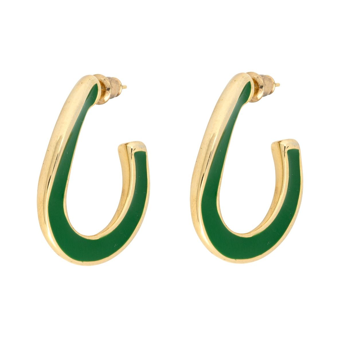 Green Enamel and Gold Hoop Earrings Ashiana