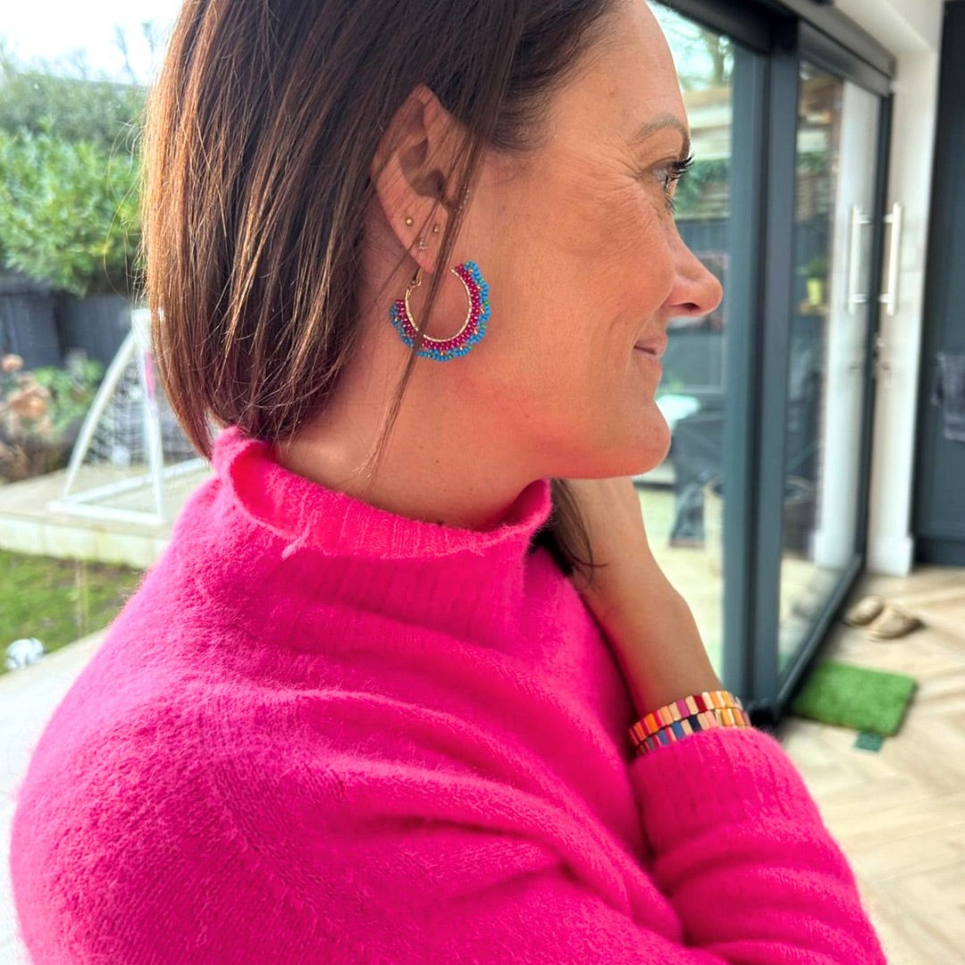 My Doris Pink and Blue beaded hoop earrings 