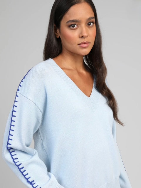 AN'GE | Naleya Contrast Stitch V-Neck Jumper / Orange