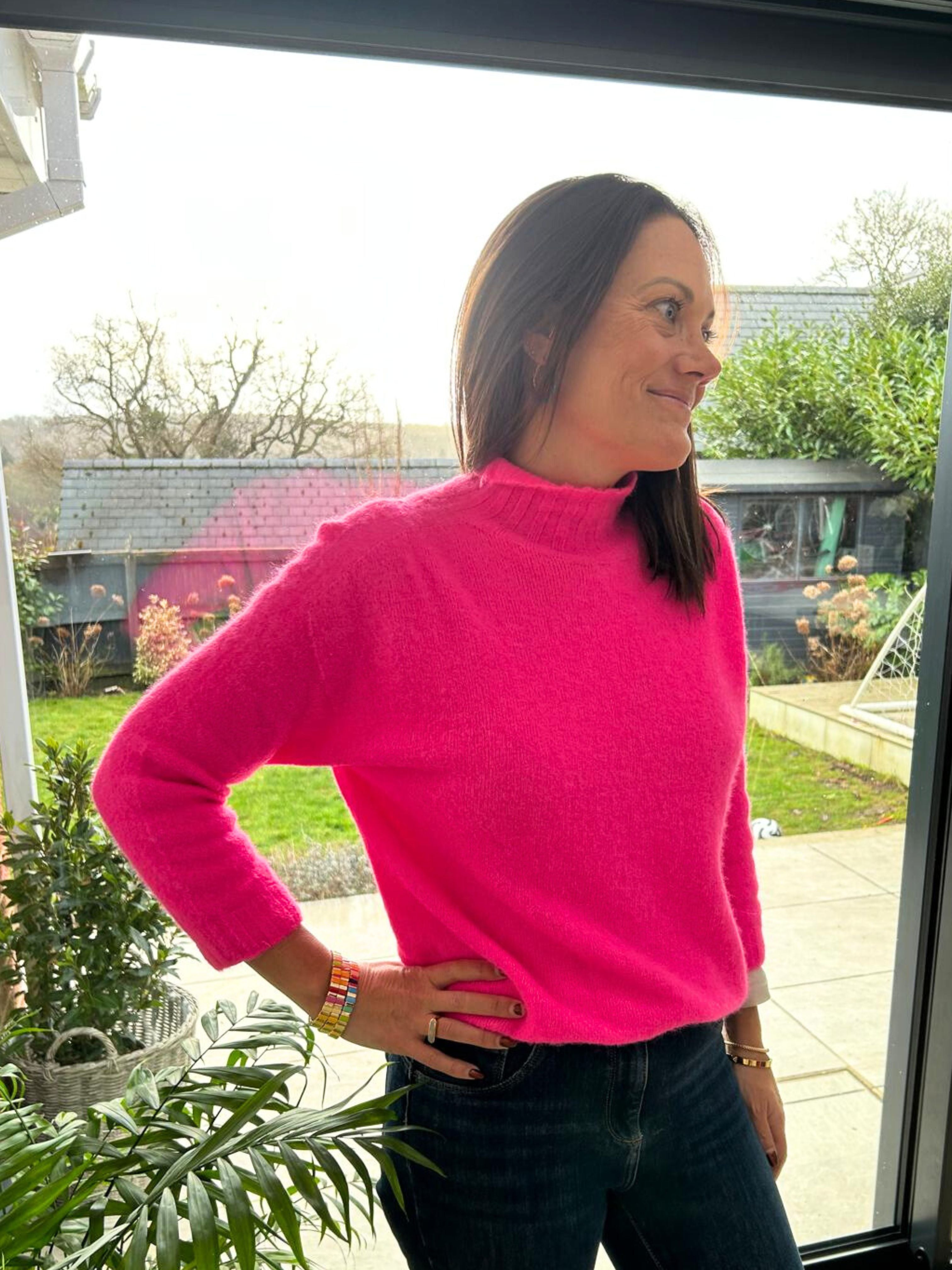 Neon Pink Funnel Neck Jumper Toria Lee