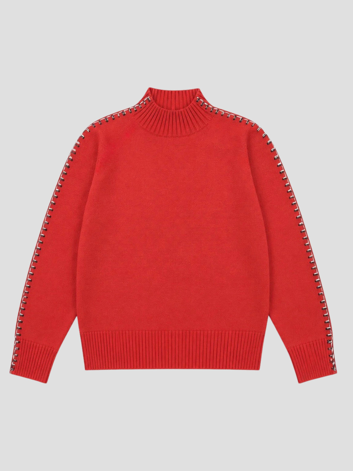AN'GE | Nissama Burnt Orange High Neck Jumper with Contrast Stitch Detail